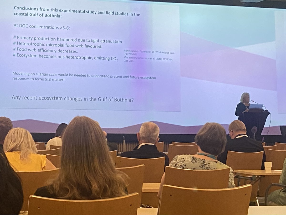 URosenstrm's tweet image. Agneta Andersson @Umea_Uni_Marine : &quot;Browning of the Bothnian Bay is linked to the climate change. At worst, the ecosystem becomes net-heteroptrophic, emitting CO2.&quot;

That&apos;s why @jnurmisensaatio VALVE forest project to find discharge-reducing solutions is important!🌲#BSSC2023