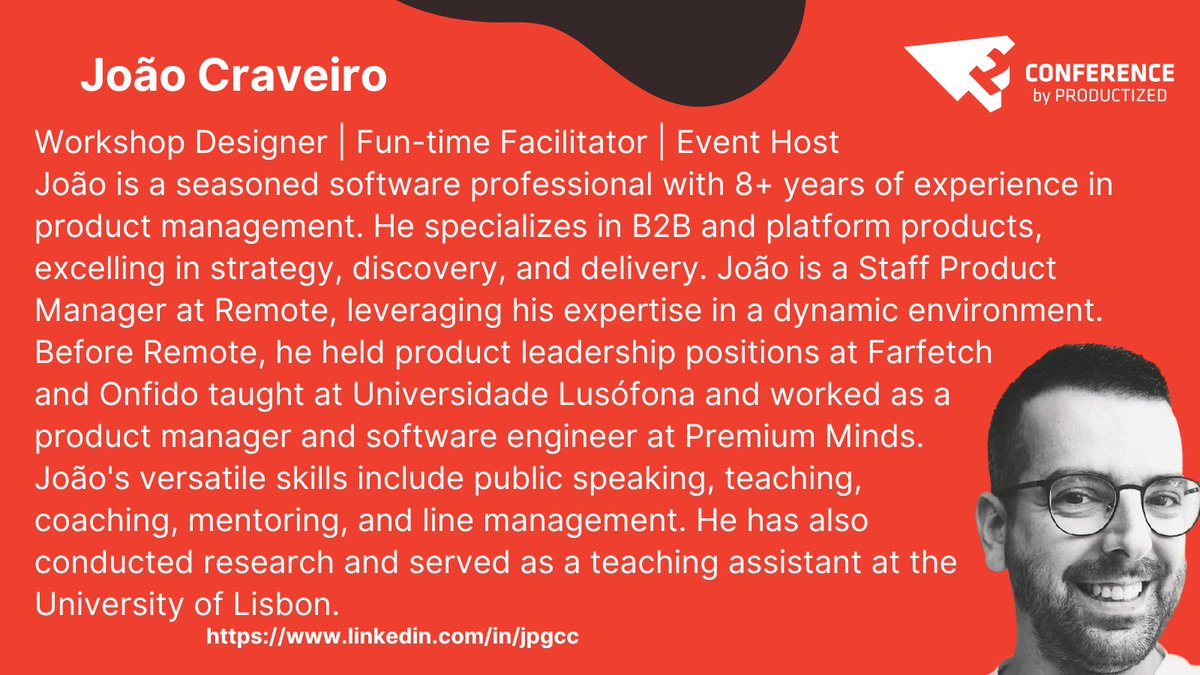 ProductizedConf's tweet image. Join us in this hands-on workshop where João Craveiro will share his invaluable expertise and guide you through the art of crafting winning product strategies specifically tailored for platform-based ventures. 
#Productized23 #SummerPosts #VacationVibes #BusinessInSummer