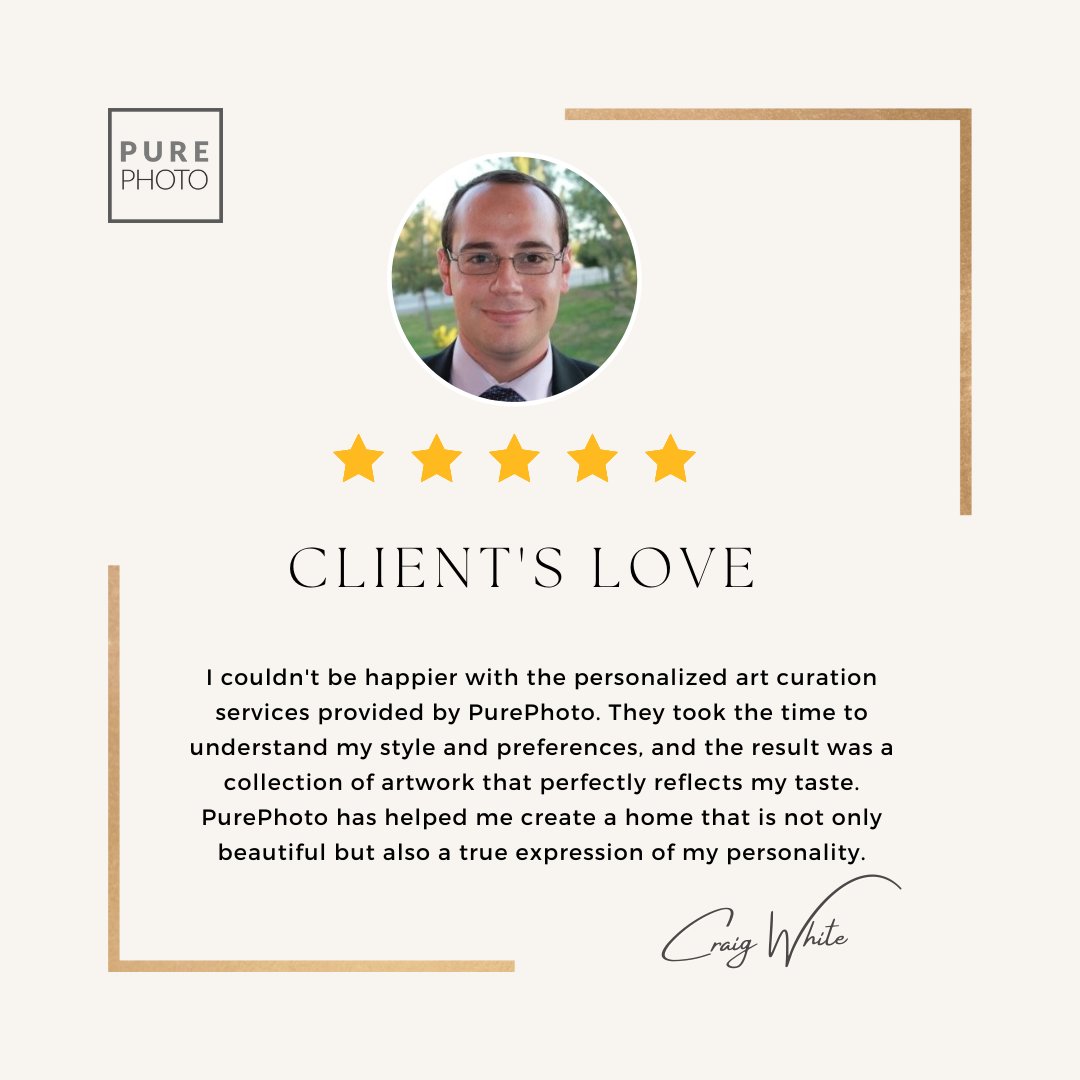 PurePhoto's tweet image. 🌟 Testimonial Appreciation 🌟

A heartfelt thank you to our wonderful client Craig White for sharing this amazing testimonial!

#TestimonialAppreciation #PurePhoto #PersonalizedArtCuration #CreateYourHome #ExpressYourStyle
