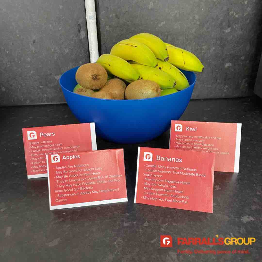 Farralls_Tspt's tweet photo. Another Wellness Wednesday here at Farrall’s Group today.
Today’s theme is fruit, an excellent source of vitamins, minerals & fibre.
Each canteen has a bowl full for our staff to help themselves!
#familybusiness #employeewellness #startyourdayright #healthyhabits #TeamFG https://t.co/G2xmzBWboF