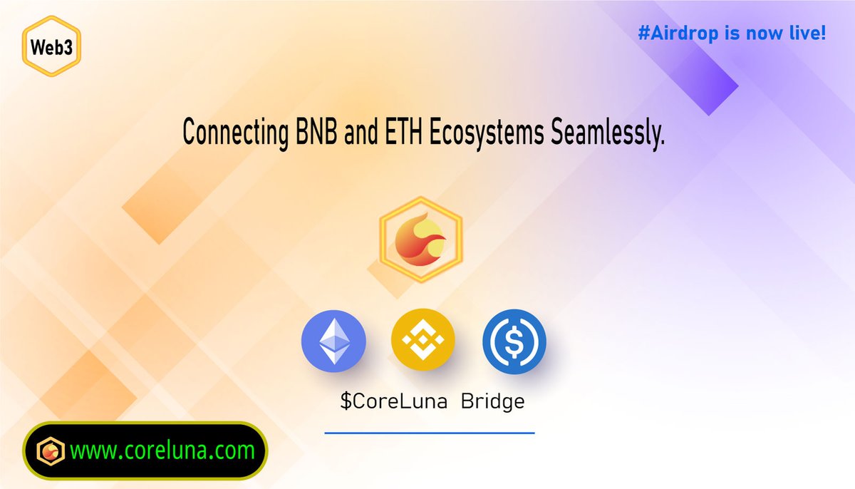 coreluna_dev's tweet photo. "🌉 Exciting news! 
The CoreLuna token bridge is on its way, connecting BNB and ETH ecosystems seamlessly. 🚀 Get ready to expand your horizons in the world of decentralized finance! 🌐

Airdrop🔥
👉📎  https://t.co/v41gHUmFVB

 #CoreLuna #TokenBridge #BNB #ETH #CoreDAO #Airdrop https://t.co/n80fiNbiXK