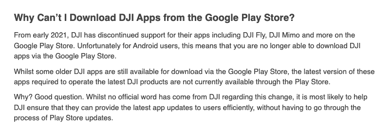 hakanu_'s tweet photo. it's weird that in 2023 I still need to install DJI apps (Fly &amp; Mimo) from apk rather than play store. Yet there's no official explanation from @DJIGlobal about the reasoning apart from "faster updates". Well, usually new apks go into production in a couple of hours throguh store https://t.co/DKxVj0iISP