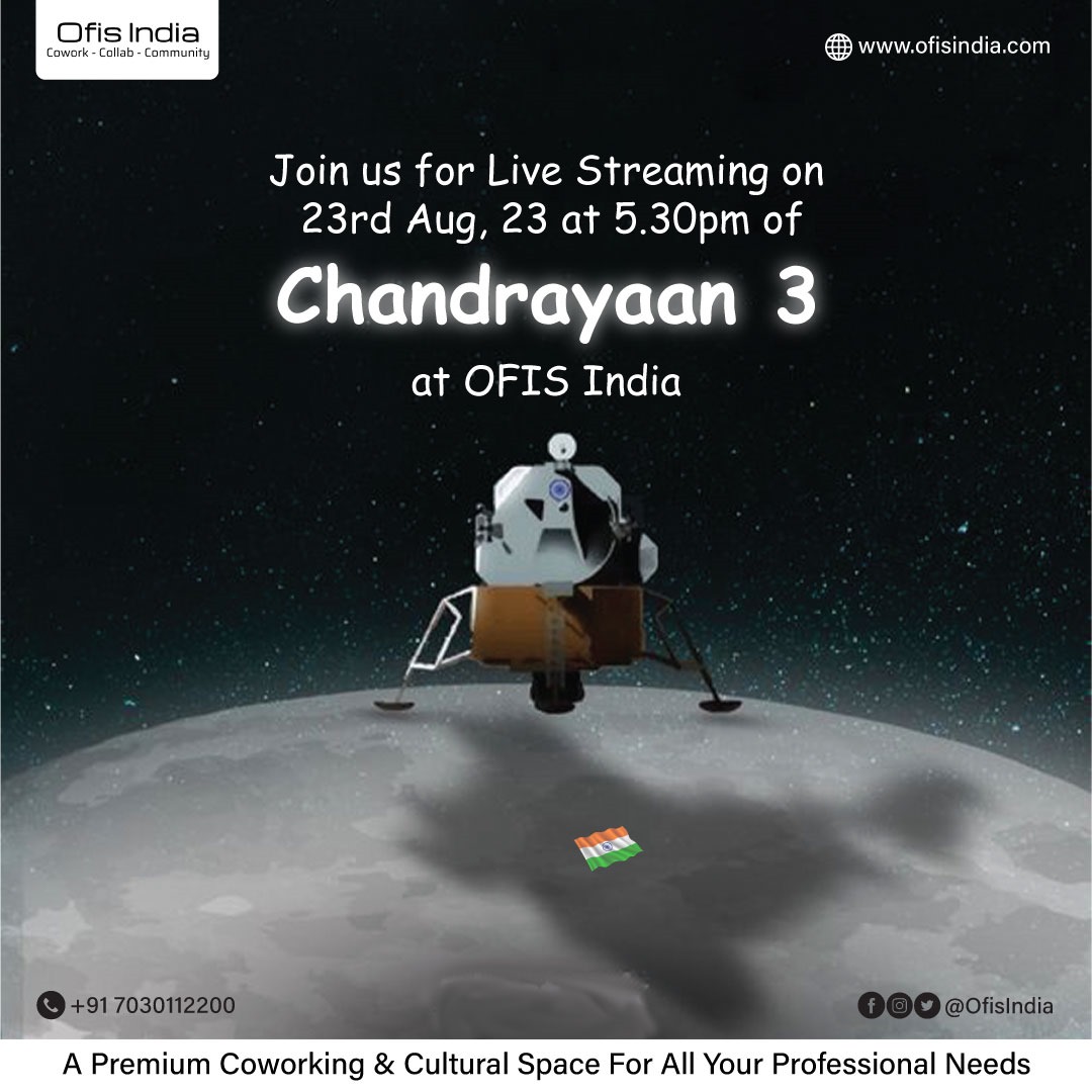 ofisindia's tweet photo. Join us for a Live Streaming of Chandrayaan 3 in OFIS India on 23rd Aug 23 sharp at 5.30pm🚀⏰️
Let the mission begin🎯
#chandrayaan3 #ofisindia #isro #chandrayaan3🚀 #chandrayaan3🚀🇮🇳 #india #nagpur #coworkingspace #hashtagindia #livestreaming @Fitehal @NikiSawarkar https://t.co/6apvFb7YzD
