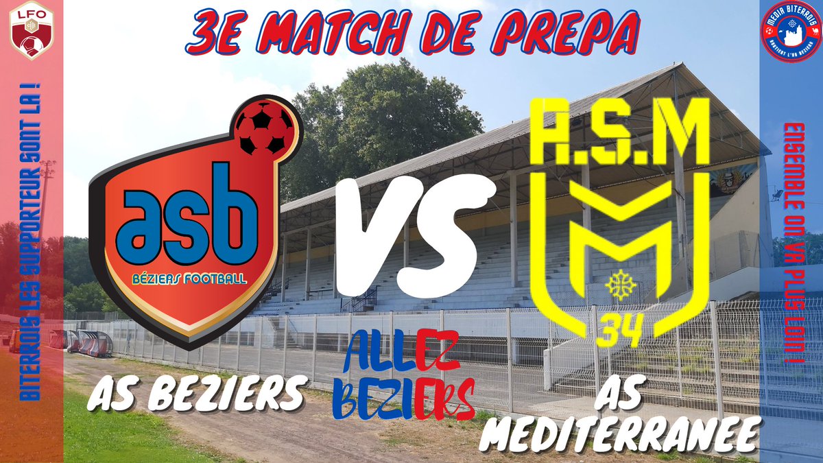 MediaBiterrois's tweet photo. 3e match de préparation, vendredi 25 août à 20h au stade de Sauclières face à l'AS Méditerranée. #ASBASM https://t.co/AkaIKLeFmh