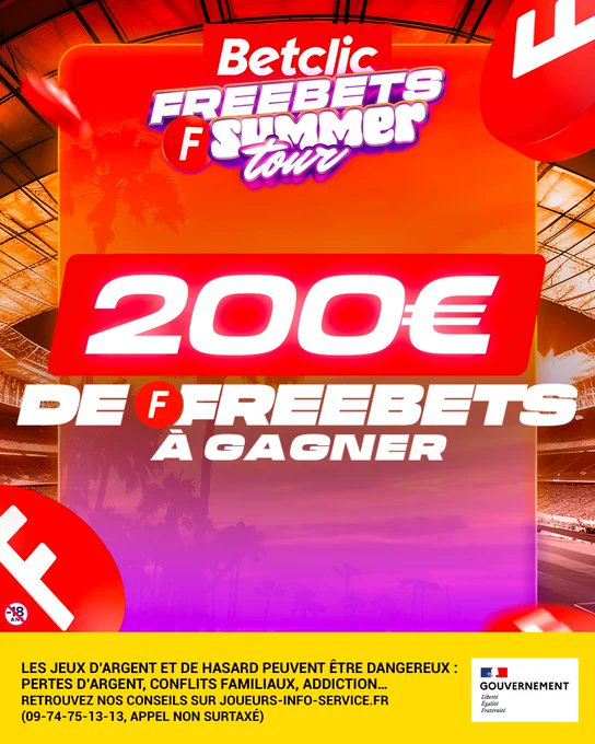 🥵 Il va faire très chaud aujourd'hui ! Une pluie de Freebets pour rafraîchir un peu tout ça ? ☔️ 10 x 20€ de Freebets à gagner 🎁 🔁 RT + Follow @Betclic ✍️ Commente #FreebetsSummerTour (autant de fois que tu veux)