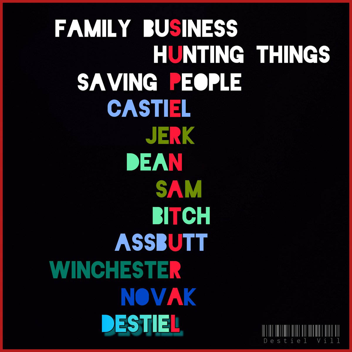 SPNvill's tweet photo. 🅂🅄🄿🄴🅁🄽🄰🅃🅄🅁🄰🄻
llıllı🇩🇪🇸🇹🇮🇪🇱ıllıll
#Supernatural #destiel
#SavingPeople #HuntingThings #familybusiness
#castiel #DEAN #Sam
#winchester #Novak https://t.co/2AFXlSxDGB