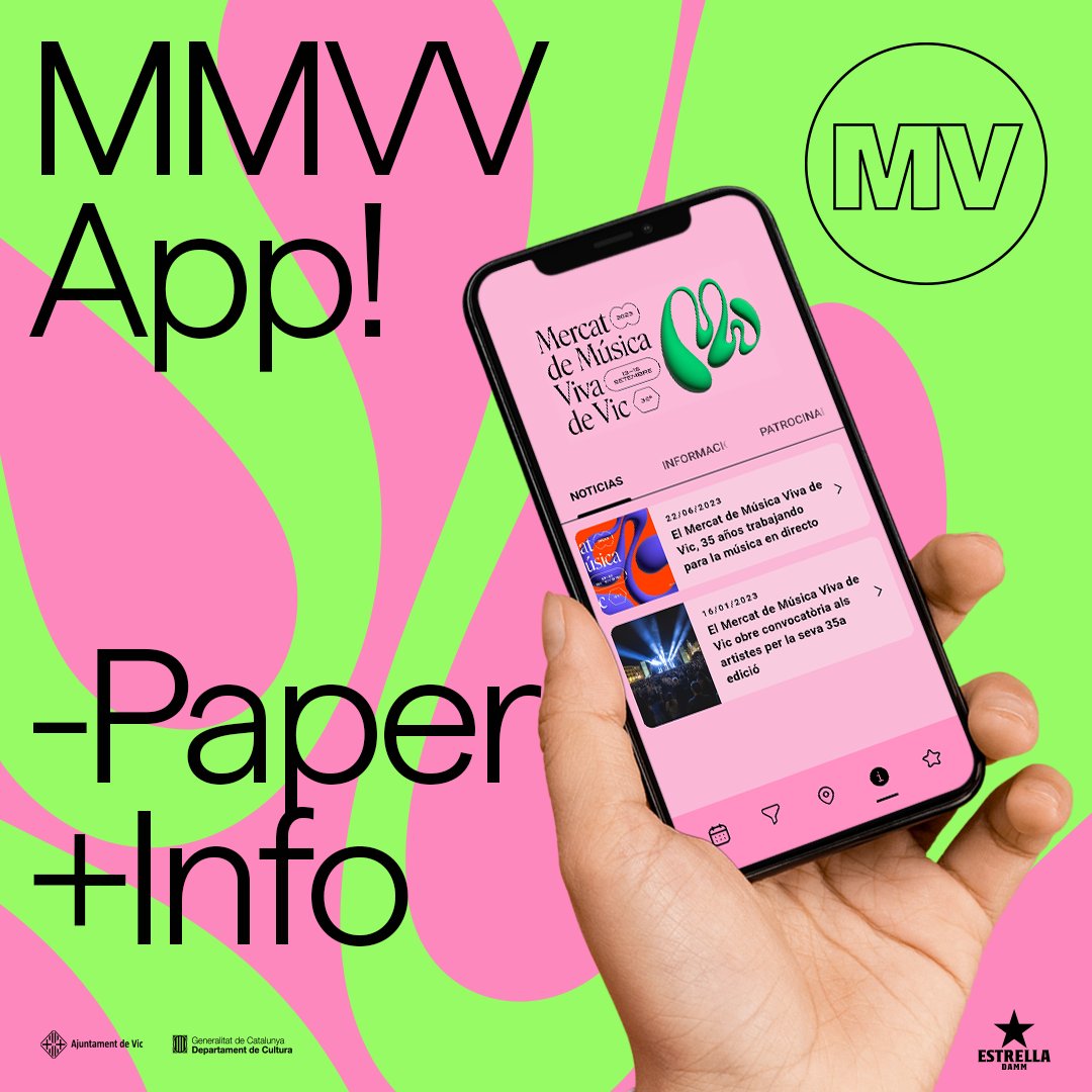 Ja està disponible l’App oficial del #MMVV 📲

🎸 Pots consultar els concerts, ampliar la informació, comprar entrades i localitzar els escenaris 

🎶 També pots guardar els teus concerts favorits i consultar el que està sonant amb ‘NowPlaying’

Descarrega-te-la gratuïtament💥