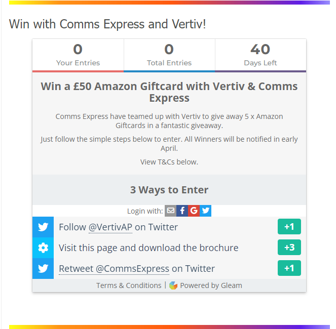 CommsExpress's tweet photo. WIN A £50 AMAZON VOUCHER WITH VERTIV!😀

Click the link below - https://t.co/Dx0POoUzVe  to enter and make sure to follow all the steps🙌

Good luck everybody 👀 https://t.co/dH16CUPuIn