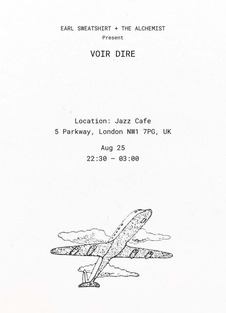 Earl Sweatshirt and The Alchemist will present their new album titled, 'VOIR DIRE' this Friday; August 25th in London!