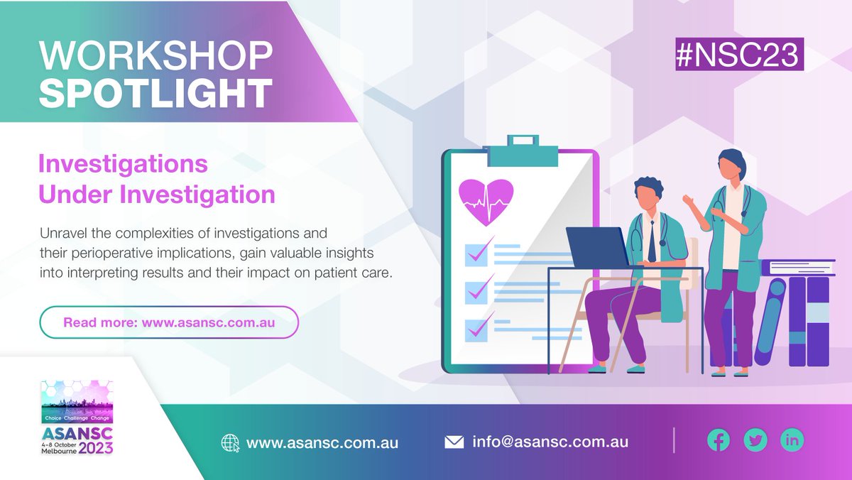 Have you selected your #NSC23 workshops? Join us for the Investigations Under Investigation workshops to unravel the complexities of investigations and gain valuable insights into interpreting results and their impact on patient care. Register: asansc.com.au