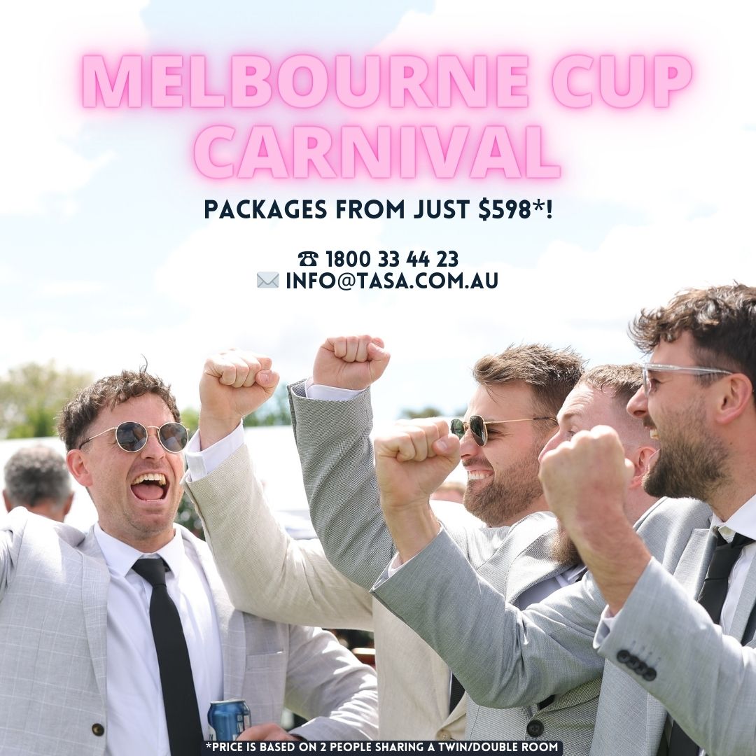 🐎🏆 Join the Melbourne Cup 2023 extravaganza in style!

Packages start at just $598* per person (based on 2 people sharing a twin share room). 

Don't miss out on this unforgettable experience. Visit our website (link in bio) or contact us 
☎️ 1800 33 44 23 
📧 info@tasa.com.au