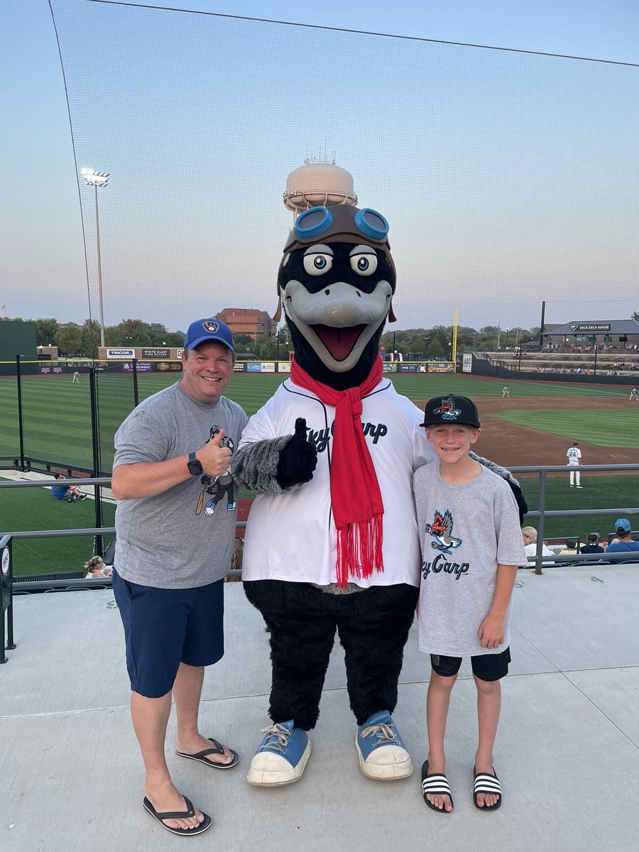 LukeGSpielman's tweet photo. Had a great night at our first @beloitskycarp game. Is there a better mascot in all of sports than Poopsie?! https://t.co/3y6lICHyWK