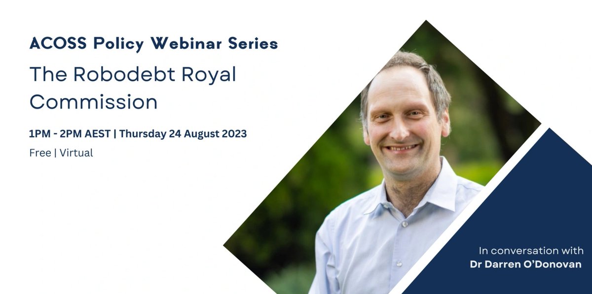 One day until ACOSS Policy Webinar: Robodebt Royal Commission Report. Hear analysis of the report, explore priorities for reform, and discuss implications of for administration of social security and treatment of people who receive payments in the future events.humanitix.com/acoss-policy-w…