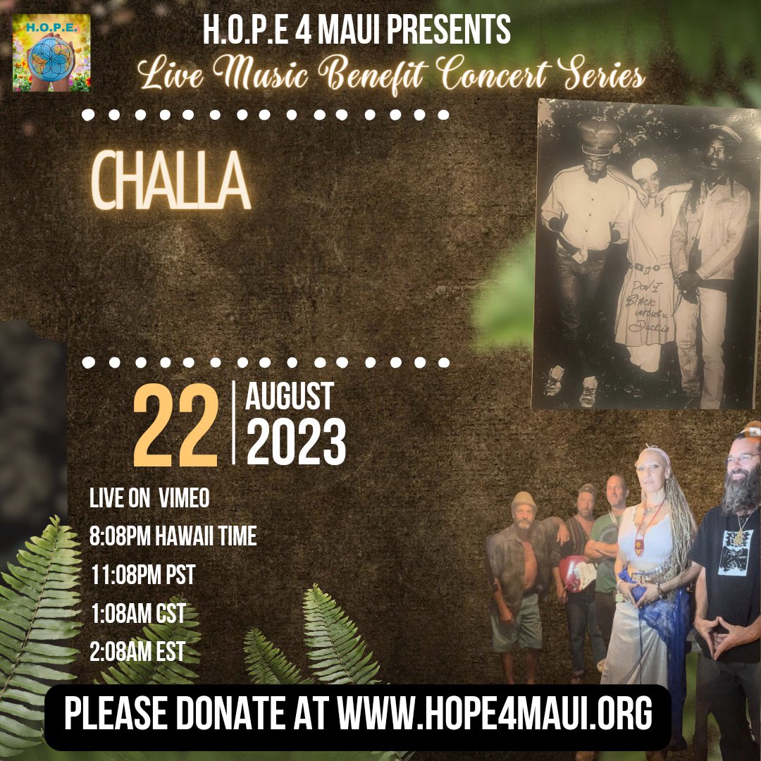 hope4maui's tweet photo. Aloha✨❤️🌈 Join us tn 11:00 PM PST for #Hope4Maui Benefit Storytelling & Concert Series ft. Challa #MauiStrong #Lahaina Live @ https://t.co/TeY2QI6KW0 https://t.co/f2Z74Av5Et