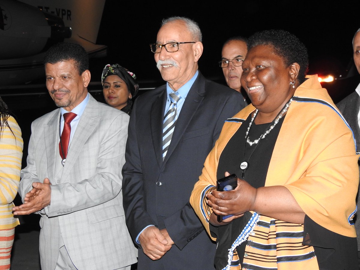 ChangeAgentSA's tweet photo. Welcome President Gali • At the invitation from #BRICSSummit2023 to Heads of State &amp; Government of the AU, President of Saharawi Republic (SADR) &amp; Secretary-General of Frente #POLISARIO Mr Brahim Ghali has landed in SA to participate in #BRICS2023 #BRICSza #WesternSahara 🇪🇭 🇿🇦 https://t.co/h1tHeKTeMo