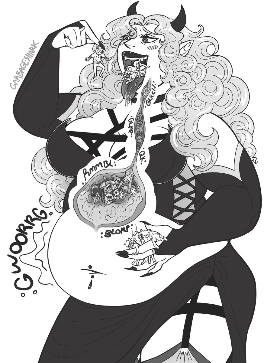 Trashshark_Bean's tweet photo. Commission for the lovely @EmpressMarilith of her having many decadent little snacks! 
All those curls.. I was very much entranced while drawing them ..👁️ thank you again !❤️ https://t.co/6rzoMrdBU0