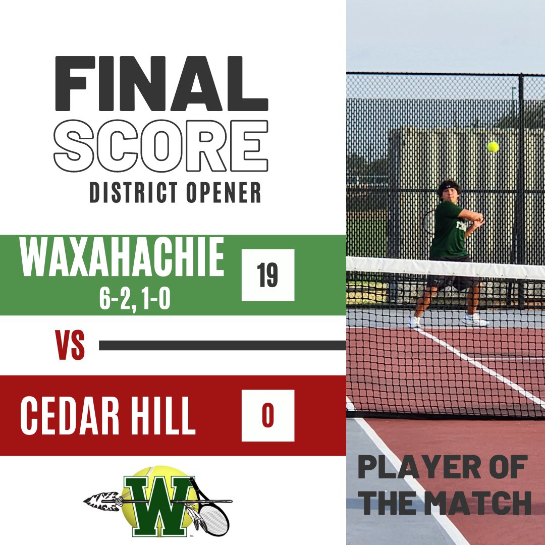 It was a nice win tonight to open district play. Braden is our player of the match. He came up clutch in his doubles and singles matches tonight. @hachiesports @WaxahachieHS