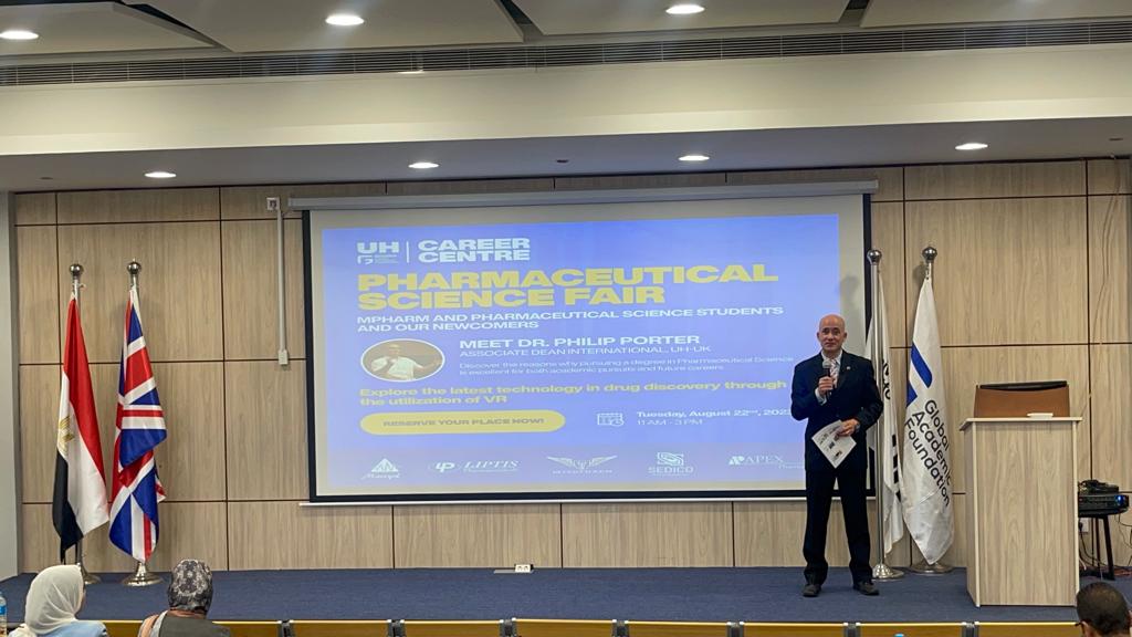 A very rewarding day at UH Global Academic Foundation in Cairo delivering a one day workshop promoting study of Pharmaceutical Science & the massive career options this degree offers. Live linkup to UH UK was a highlight! @UniofHerts @uniofhertslms