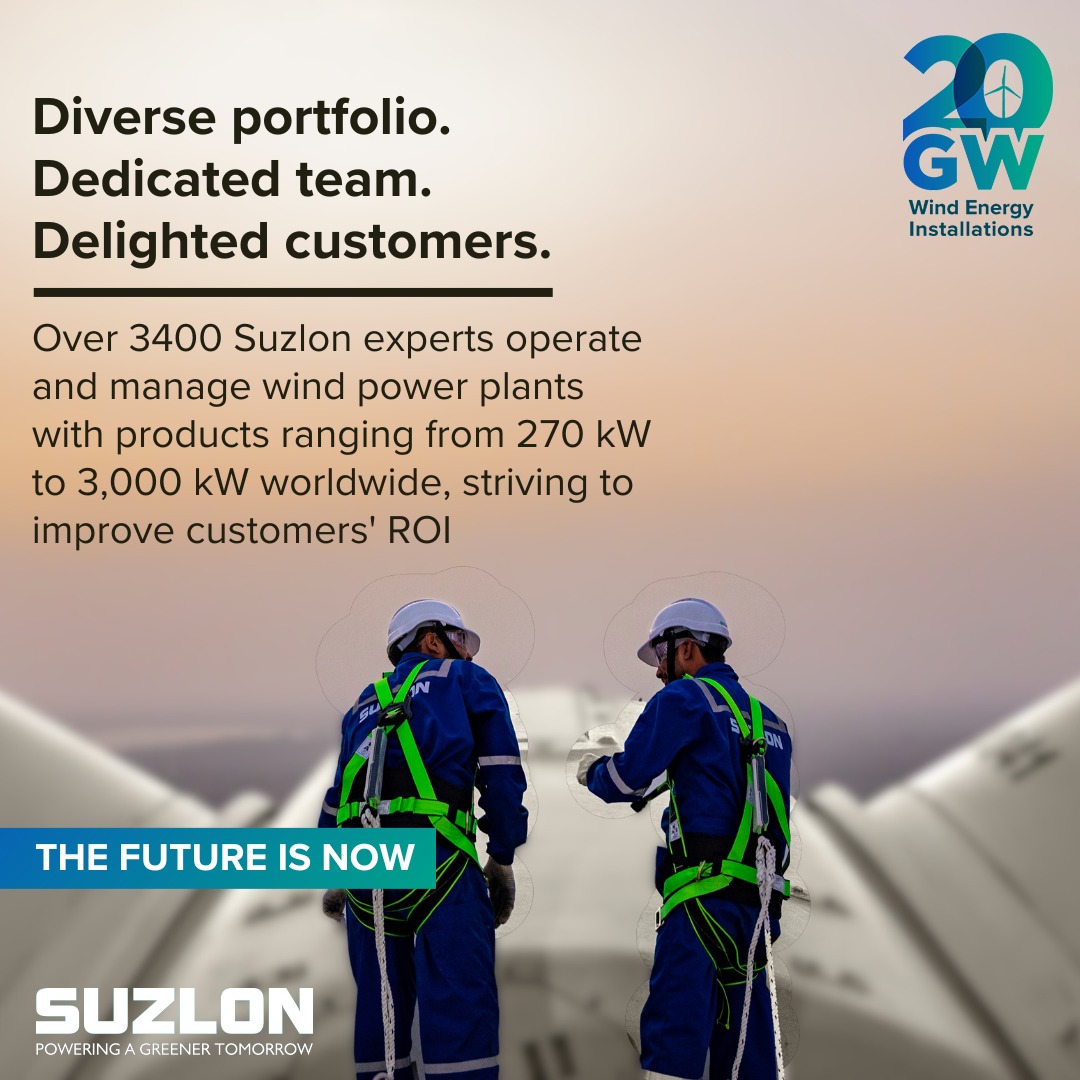 Suzlon's tweet photo. Suzlon, with a global team of 3400+ wind experts, specializes in optimizing wind power plants, ensuring peak performance, increased yields, and maximum return on investment for our customers.
#Suzlon #RenewableEnergy #WindPower #WindWarriors #SustainableFuture https://t.co/gVP4DliUHw