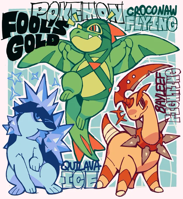 decided to go ahead and draw the pokemon fool's gold starters evolutions!