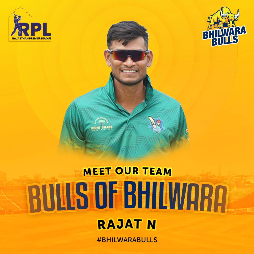 Bhilwarabulls's tweet photo. So, let's cheer for Rajat N as player of Bhilwara Bulls with passion, determination, and an unwavering commitment to cricketing excellence.
#RPL23 #rajasthanpremierleague #bhilwara #bhilwarabulls #rajasthan #ipl #cricket #cricketleague https://t.co/0w2Z81KgeQ