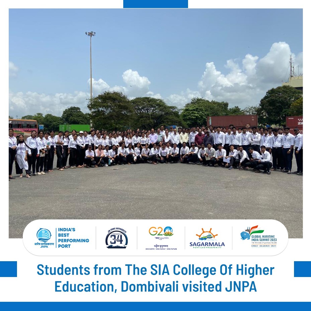 JNPort's tweet photo. Opening our maritime world to the eager learners of SIA College of Higher Education, Dombivali during their engaging port visit to JNPA!
#SIAatJNPA #PortVisit #CollegeExploration #LearningBeyondBorders #AnchoredInEducation #CollegeAdventures #ExploringEducation #AnchoredInLearning #CollegeOnTour #PortVisitAdventures