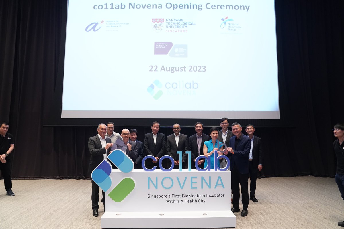 NTUsg's tweet photo. #NTUsg, @astarsg, and National Healthcare Group officially opened S$15 million #biomedtech incubator co11ab novena yesterday. Housed at the @NTU_LKCMedicine Novena campus, its proximity to a hospital, national specialty centres, and research institutions allows #startups to tap on clinical and research expertise in the vicinity to advance #healthcare #innovations. https://t.co/r3Km4fordV
