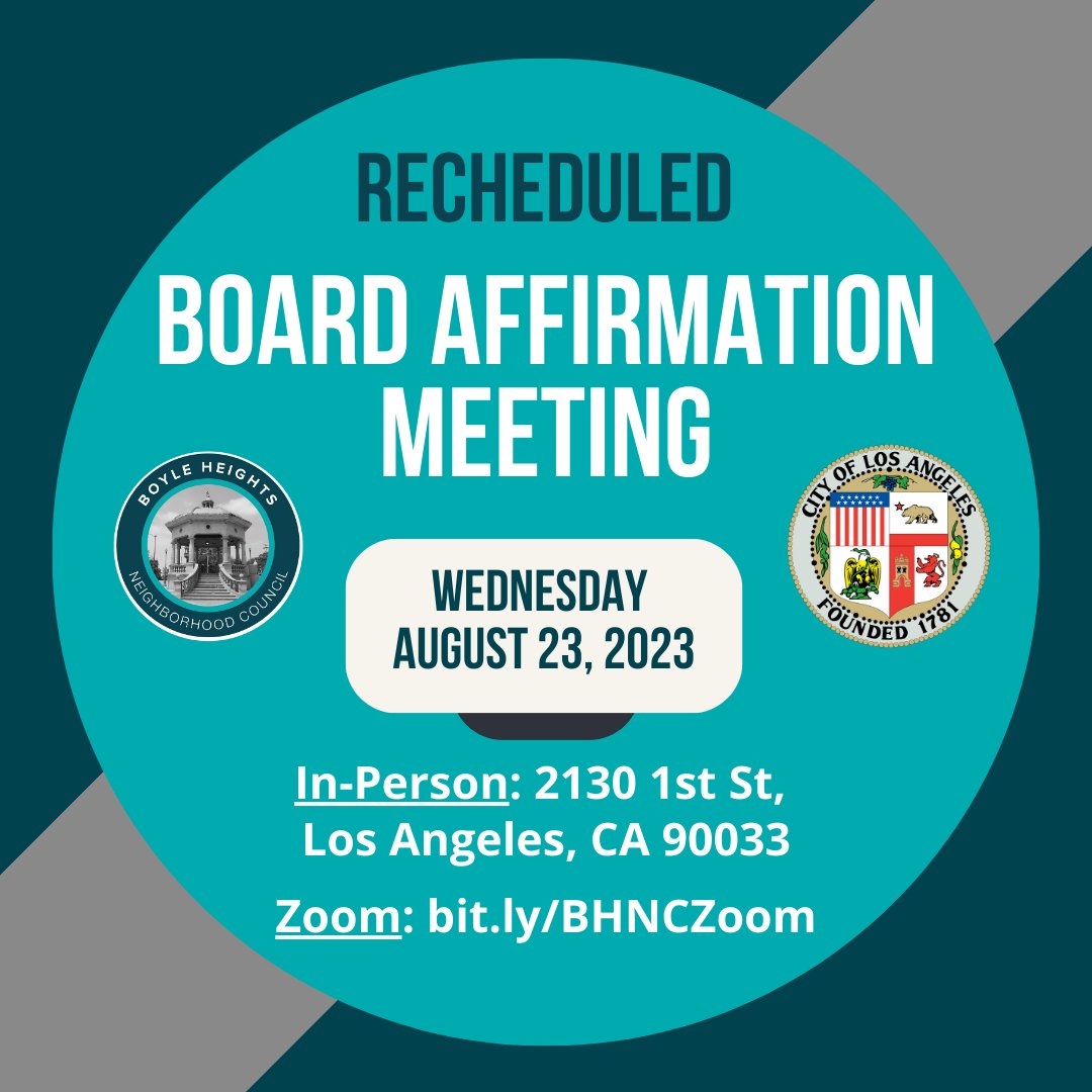Join us to affirm our new board on Wednesday, August 23, at 6pm! If you are interested in being appointed to a vacant seat, join us tomorrow!

Any questions, comments, or concerns can be shared with field representative Joel Gonzalez: joel.gonzalez@lacity.org