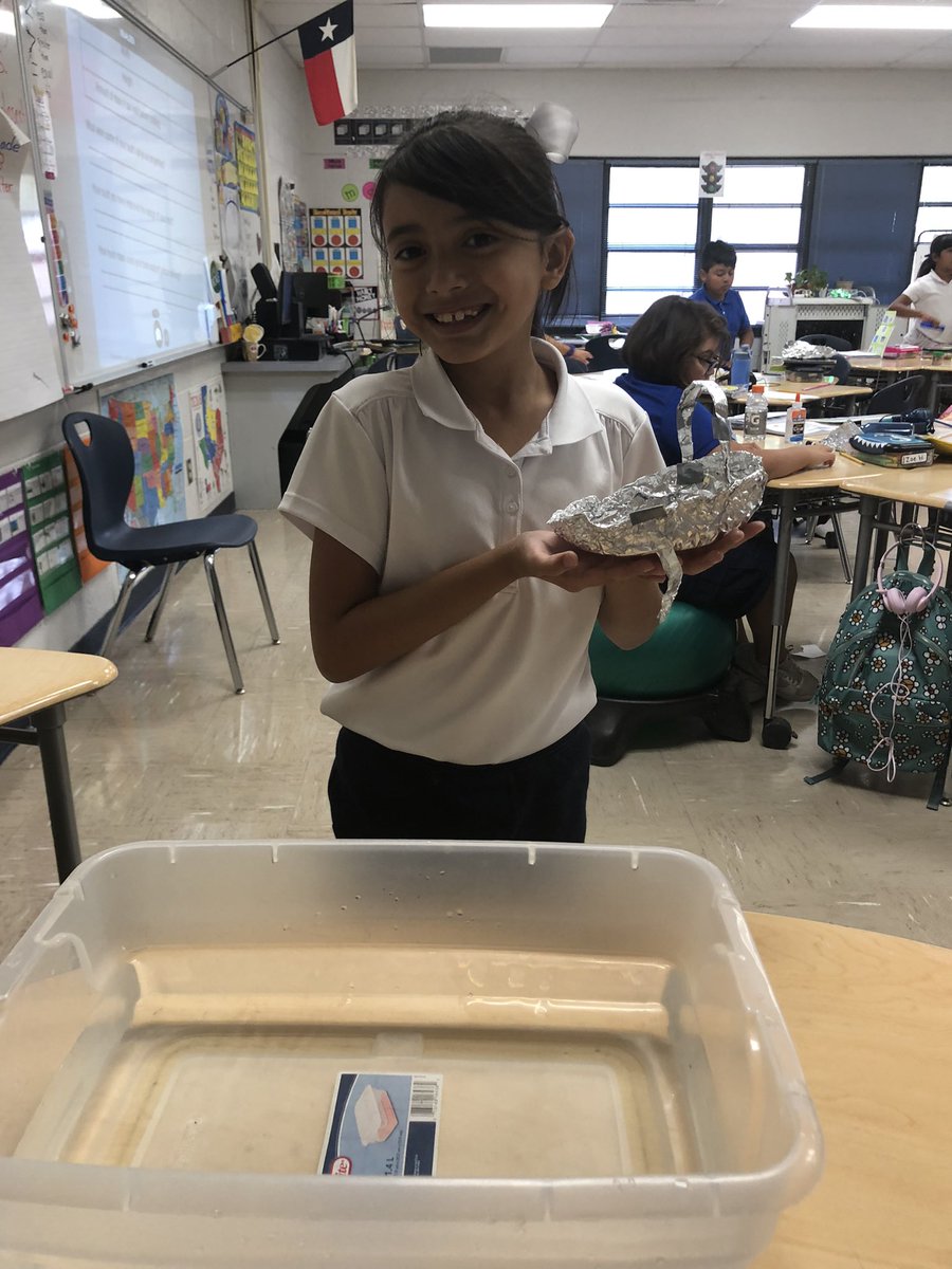 MMarquez_EES's tweet photo. Boat #1 on the #Stemscopes #conceptbuilder project. Tomorrow students will improve their designs, following the engineering model. Thank you to our STEAM coordinator @AThomas_EES for helping us get materials ready to go! @Escontrias_ES #FullSTEAMahead https://t.co/8s6yppx8bR