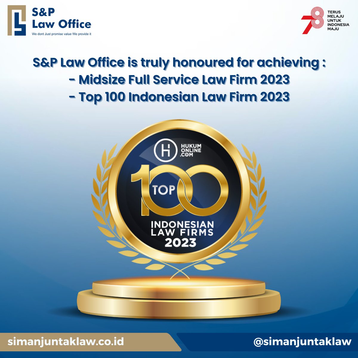 splaw_office's tweet photo. We are proud to be recognized on Hukumonline’s Top 100 Indonesian Law Firms 2023 in these categories:

1️⃣ Midsize Full Service Law Firm 2023

2️⃣ Top 100 Indonesian Law Firms 2023

#s&amp;plawoffice #hukumonline #hukumonlinetop100 #lawfirm https://t.co/oWMJgmwosC
