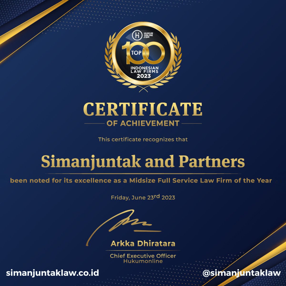 splaw_office's tweet photo. We are proud to be recognized on Hukumonline’s Top 100 Indonesian Law Firms 2023 in these categories:

1️⃣ Midsize Full Service Law Firm 2023

2️⃣ Top 100 Indonesian Law Firms 2023

#s&amp;plawoffice #hukumonline #hukumonlinetop100 #lawfirm https://t.co/oWMJgmwosC
