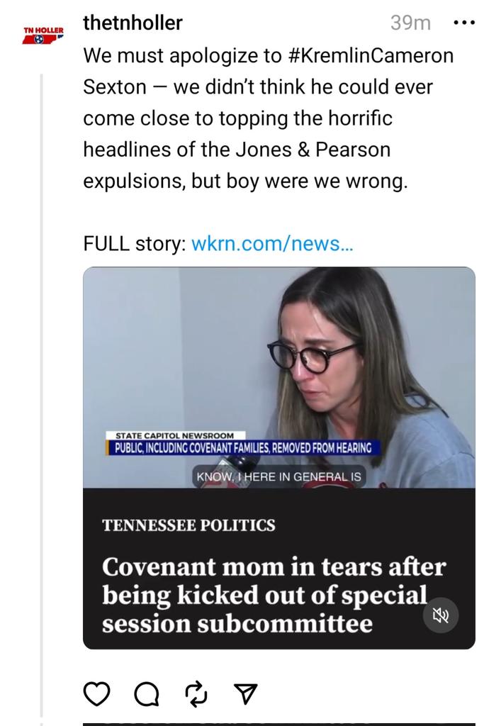 PippiPosts's tweet photo. Meanwhile, in the #RedRegime
f/k/a Tennessee, #KremlinCameron sicced his brownshirts @TNHighwayPatrol on grieving, pleading moms for holding 8×11 signs. https://t.co/gYC4VW8PPW