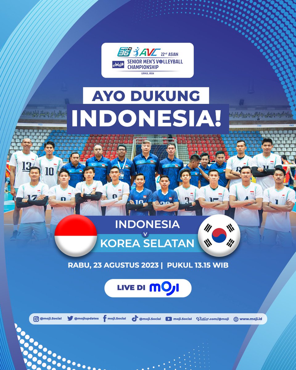 InfosuporterID's tweet photo. Babak 12 Besar Ayo Timnas Voli Indonesia

Timnas voli Indonesia akan berhadapan dengan Korea Selatan di 12 besar kejuaraan voli putra AVC Senior Men's Championship 2023.

#AVCChampionship2023 https://t.co/qsYuqats3T