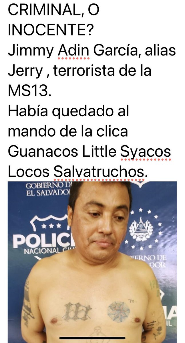 ABertMSaade's tweet photo. Para los q No dejan de decir, Q el #PdteBukele arresta gente Inocente.
Cuál sería su beneficio de encarcelar, GENTE INOCENTE? SABIENDO Q QUIERE DECIRLE AL MUNDO DE SU TRABAJO y encarcelando gente inocente, su trabajo queda desprestigiado.
SEAN COHERENTES!. Son Crimínales y ya!. https://t.co/BIuGqjWmyO