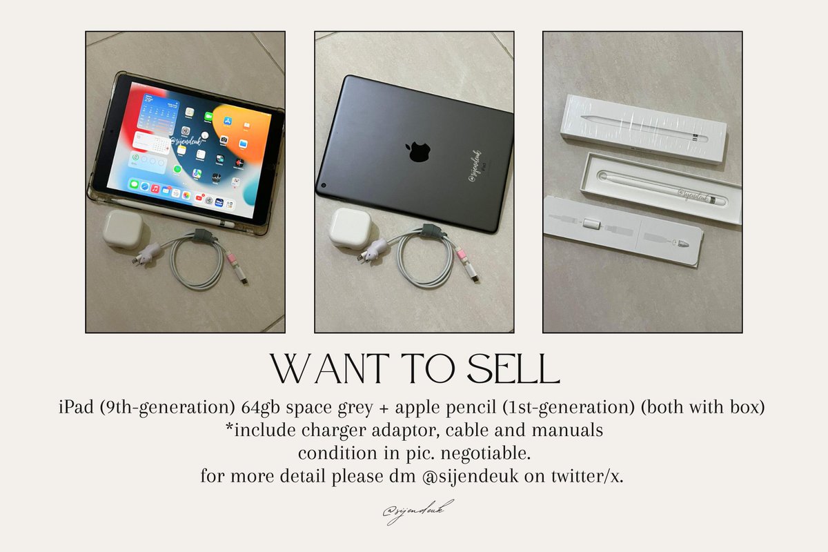 ferrerorosie's tweet photo. wts lfb id

iPad (9th-generation) 64 gb space grey + apple pencil (1st-generation) [both with box]

dm me or @sijendeuk if interested! https://t.co/2nB29sMvM9