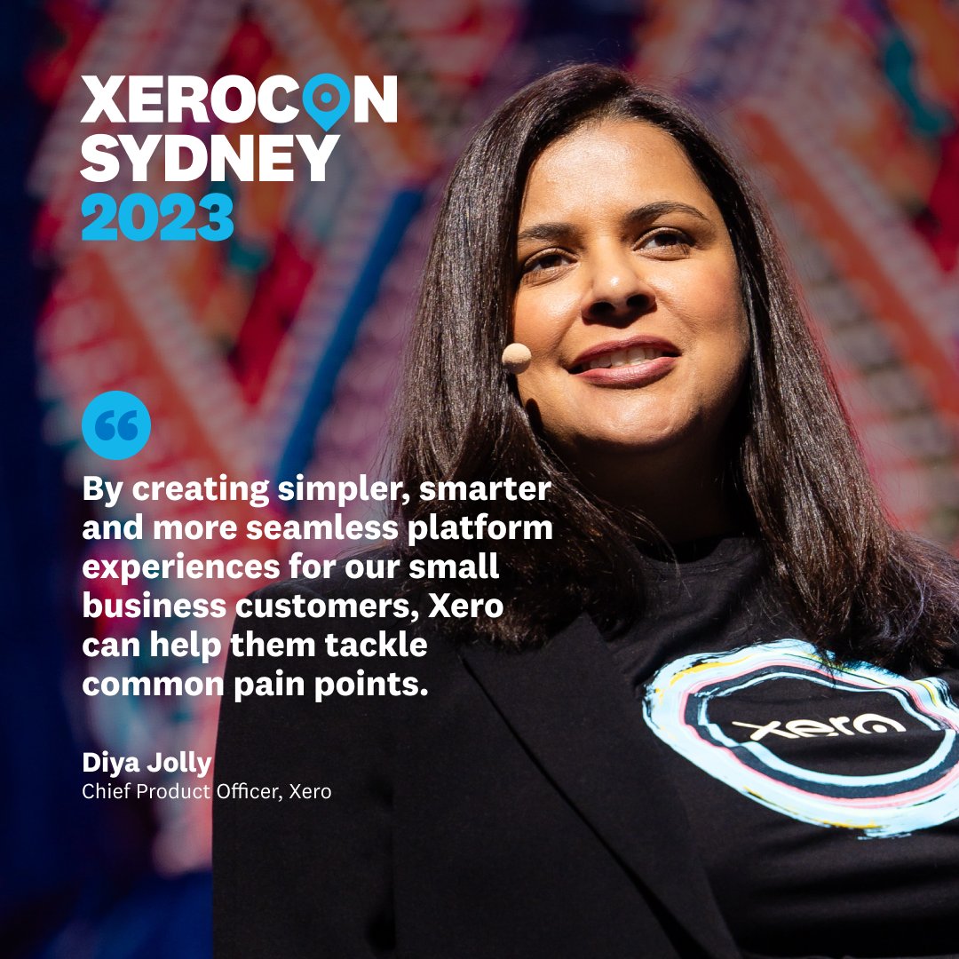 Xero's tweet photo. Today at Xerocon, Diya Jolly shared the latest product enhancements to support small business efficiencies and how we are evolving our practice experience for advisors. ⭐️

#Xerocon https://t.co/nFnblklJEV