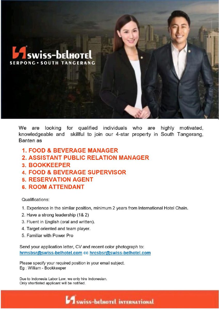 Swiss-Belhotel
📌 Serpong

#lowongan #loker #loker2023 #kerja #jkt #lowongantangerang #lokerhotelier #infoserpong #lokerindonesia #lokercook #serpong #opentowork #tangsel #lokerserpong #lokerhotel #jktinfo #jkthits #tangerang #swissbelhotel #swissbelserpong #lowongan2023 #FYP