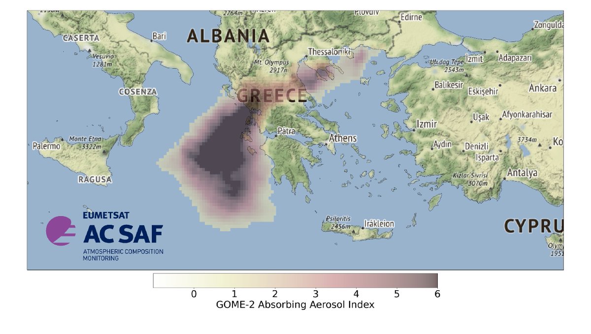 The massive smoke plume from #GreeceFires is detected by #GOME2 #satellite on 22.8.2023. GOME-2 observations are available here: acsaf.org/offline_access…
