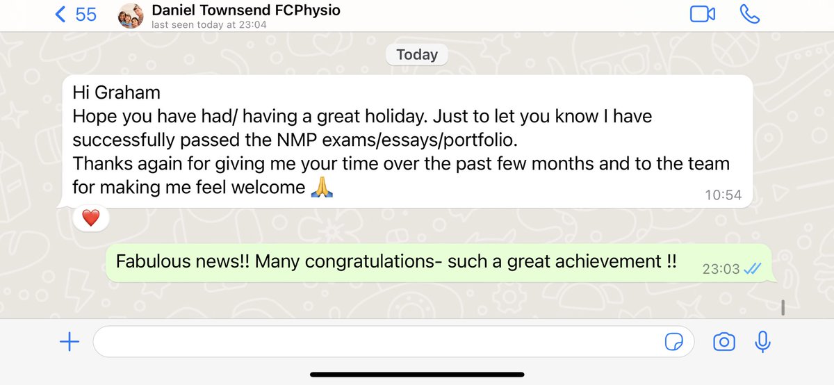 GrahamStretch's tweet photo. Delighted to get the news Dan Townsend, FCPhysiotherapist has passed his IP, @mskphysioclinic at Argyle Health Group &amp; @covcampus 

Acting as DPP is immensely rewarding and absolutely a two way learning process. https://t.co/DlypdxMpWz