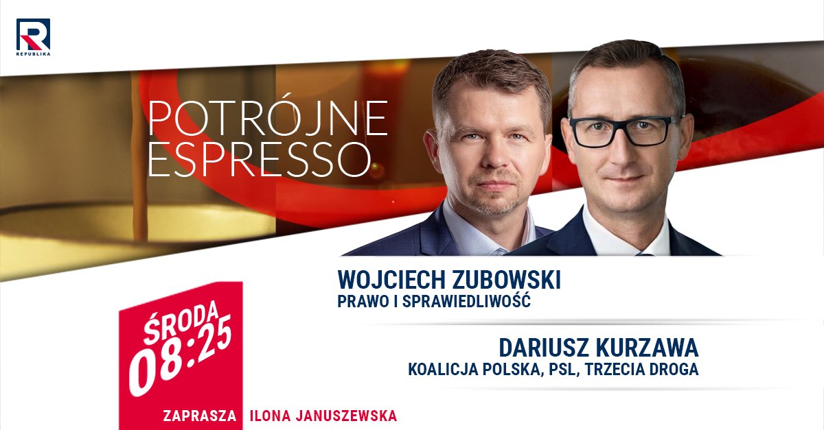 #PotrójneEspresso | #Zapraszamy na #program red. @januszewskai z: ▪️@WZubowski (@pisorgpl) ▪️@KurzawaDariusz (@nowePSL) #włączprawdę #TVRepublika