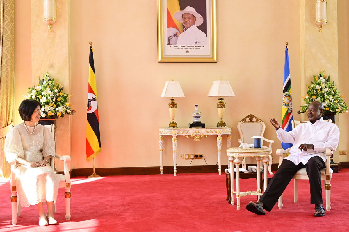 KagutaMuseveni's tweet photo. Yesterday at Entebbe, I received credentials from newly appointed Ambassadors & High Commissioners, Etsegenet Bezabih Yimenu (Ethiopia), Upender Singh Rawat (India), Hugues Chantry (Belgium), Lebbius Tangeni Tobias (Namibia), Callista Jennie Mutharika (Malawi), Marie Charlotte G. Tang (Philippines), Jeronimo Rosa Joao Chivavi (Mozambique), Silvio Jose Albuquerque (Brazil) and Christopher Thornley (Canada).
I welcome them to Uganda with a renewed pledge to continue the cordial relations we have with their respective countries that are based on mutual respect and cooperation.