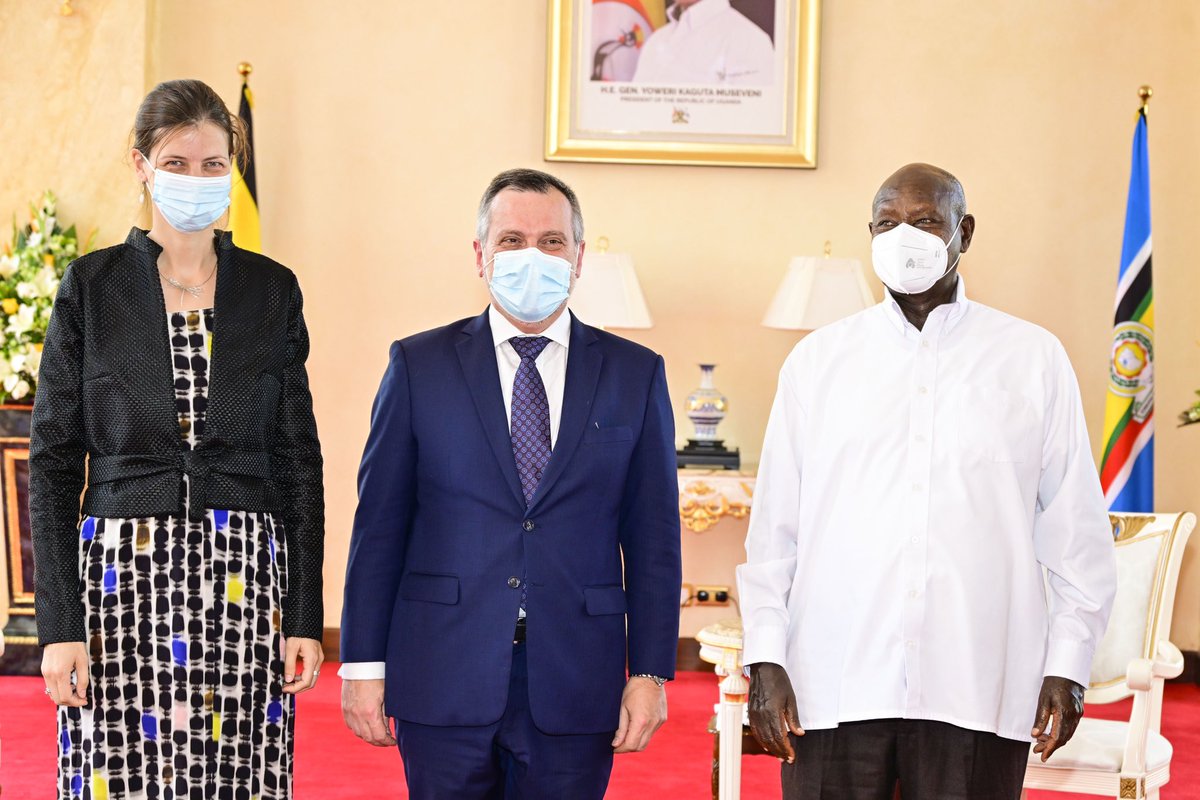 KagutaMuseveni's tweet photo. Yesterday at Entebbe, I received credentials from newly appointed Ambassadors & High Commissioners, Etsegenet Bezabih Yimenu (Ethiopia), Upender Singh Rawat (India), Hugues Chantry (Belgium), Lebbius Tangeni Tobias (Namibia), Callista Jennie Mutharika (Malawi), Marie Charlotte G. Tang (Philippines), Jeronimo Rosa Joao Chivavi (Mozambique), Silvio Jose Albuquerque (Brazil) and Christopher Thornley (Canada).
I welcome them to Uganda with a renewed pledge to continue the cordial relations we have with their respective countries that are based on mutual respect and cooperation.