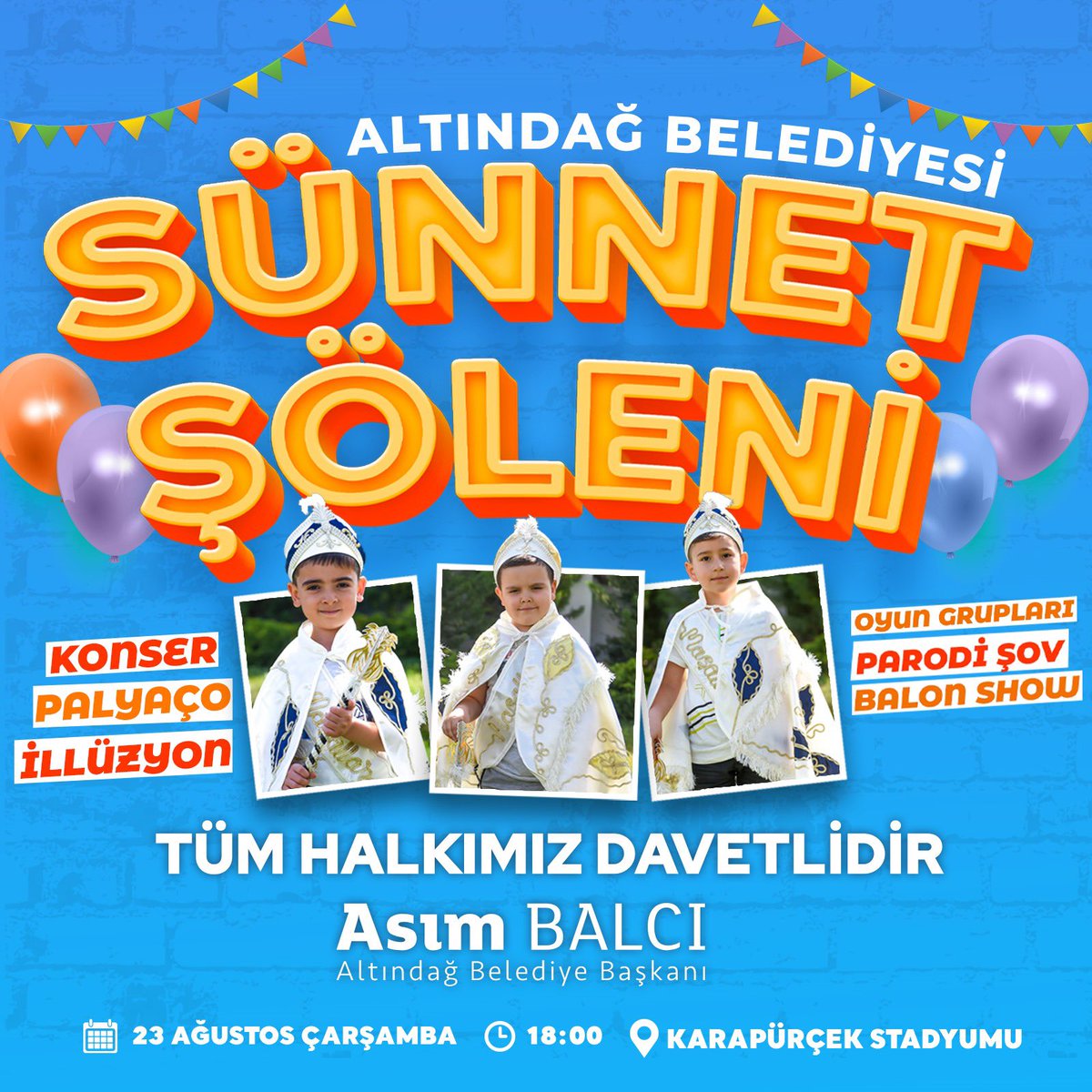 Altındağ Belediyesi olarak düzenlediğimiz sünnet şölenine tüm halkımız davetlidir 🥰