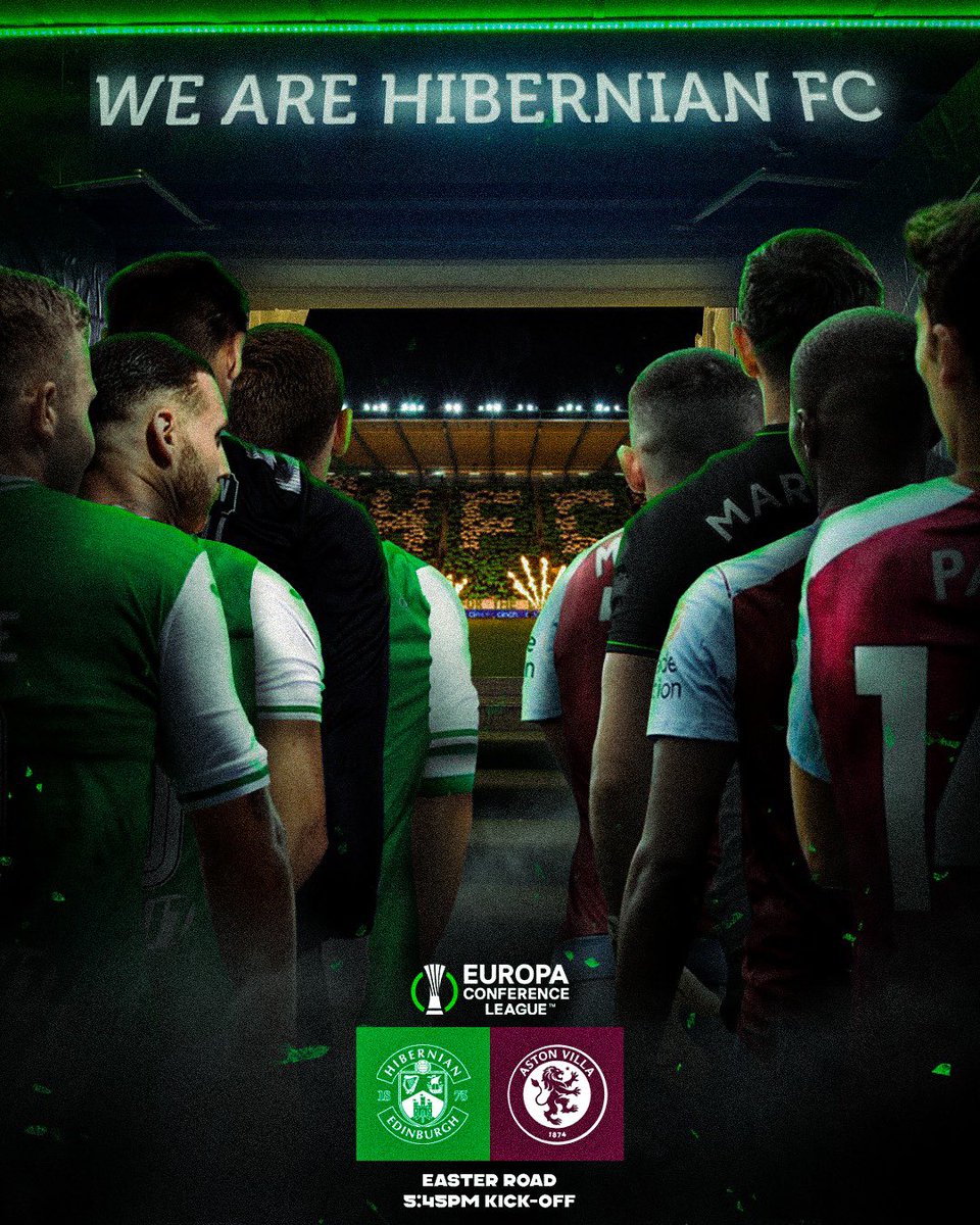 HibernianFC's tweet photo. Hibs 𝐯𝐬 Aston Villa, tonight at Easter Road in the @EuropaCnfLeague 🤩🏟️⚽️

Our home. Our journey. 𝗪𝗲 𝗮𝗿𝗲 𝗛𝗶𝗯𝗲𝗿𝗻𝗶𝗮𝗻 𝗙𝗖.

#UECL https://t.co/gHTyfBmi9c