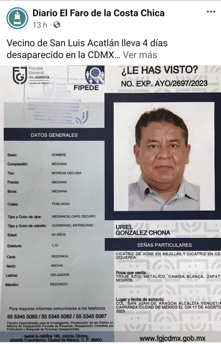 C_arolin3's tweet photo. Por favor ayúdenme a encontrar a mi padre está desaparecido desde el 17 de agosto , la Fiscalía no se apura en su búsqueda, por favor no normalicemos esto ! #fiscalia #mexico #desaparecido #aicm @OHarfuch @Claudiashein https://t.co/NbOv0IV4wt