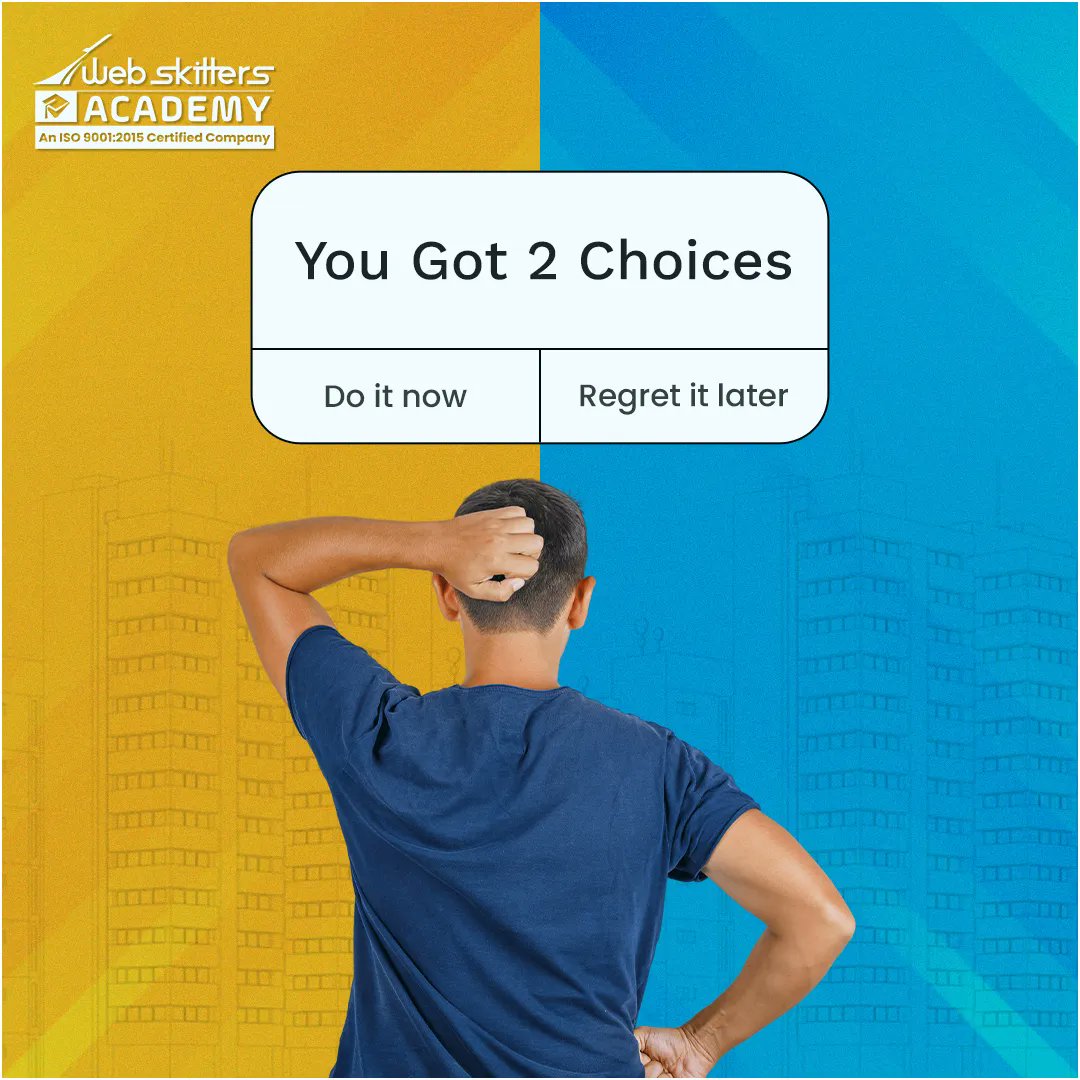 WebSkitters_Edu's tweet image. Every day you get up with 2 choices, 
Choose the right one and make the best use of it!

#WebskittersAcademy #WisdomWednesday #ChooseTheRight