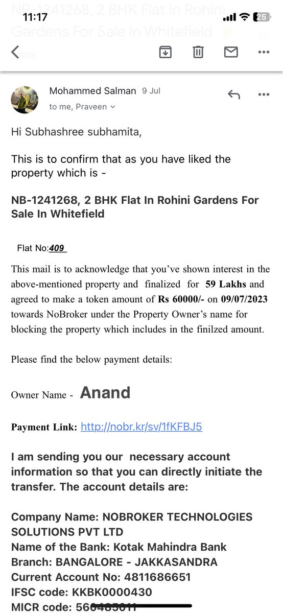 SSubhamita120's tweet photo. Never pay any sort of token to @nobrokercom ,when the deal doesn’t go through they simply leave you hanging,they will misbehave with you but will not respond if you asked for refund @AmitKumarA @NoBrokerCare @nobrokercom @jagograhakjago @PMOIndia https://t.co/y5tuotekI4