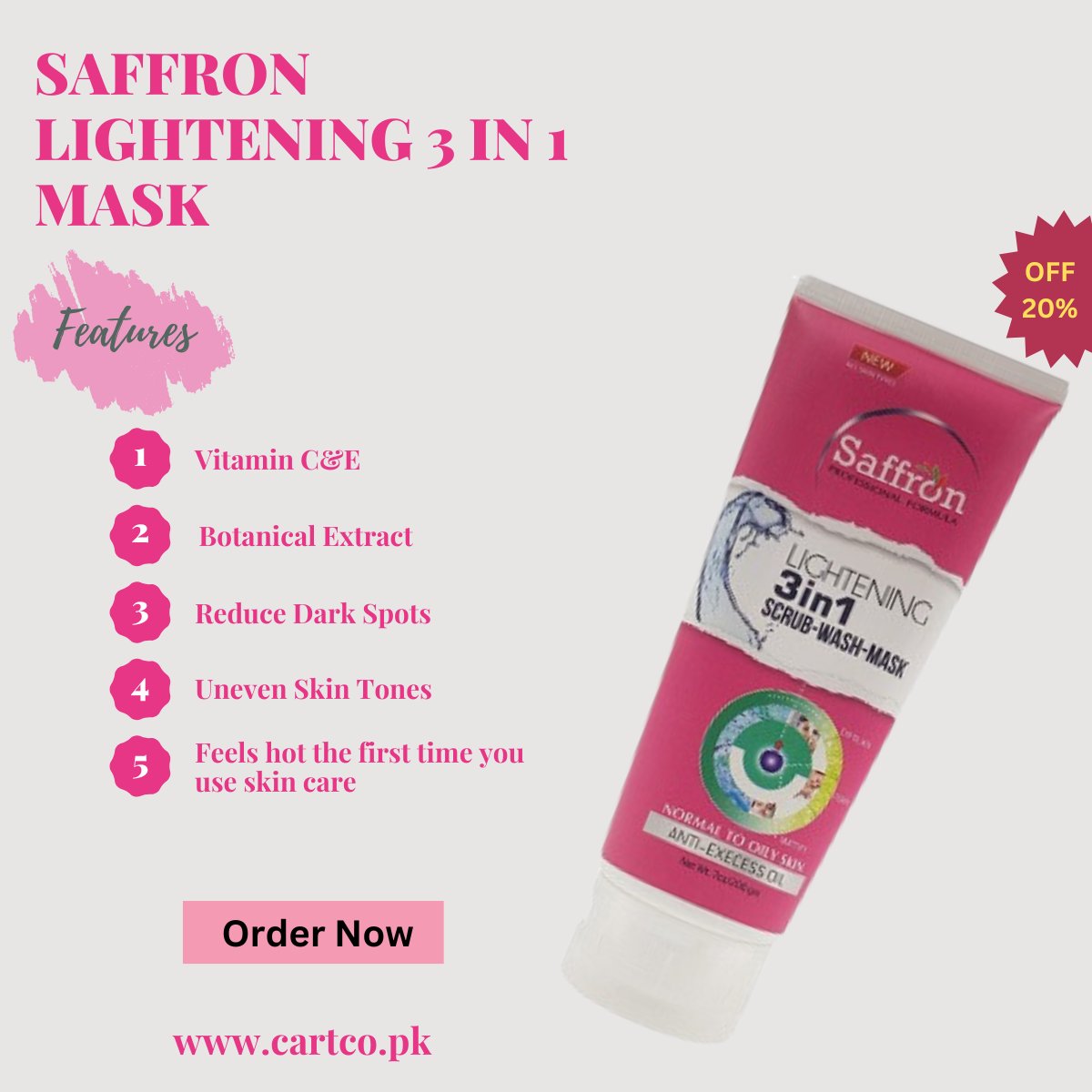 CartcoPakistan's tweet photo. "Unveil radiant skin with Saffron Lightning 3-in-1 Mask! 📷 Experience the power of saffron for a youthful glow. This mask cleanses, exfoliates, and rejuvenates, all in one.
Order Now ! https://t.co/ppKgjpKZUB
#Cartco #SaffronLightening #SkincareMagic #GlowingSkin https://t.co/L8EXqOUhAk