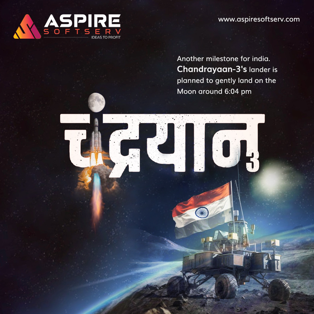 aspiresoftserv's tweet photo. 🌕 Excitement fills the air as India's #Chandrayaan3 prepares to touch down on the lunar surface today at 6:04 PM! 🚀🌙  

#chandrayaan3landing #isro #spaceexploration #vikramlander #chandrayaan #isroindia @isro #aspiresoftserv #moonlanding #missionmoon https://t.co/rmHGDHspdR