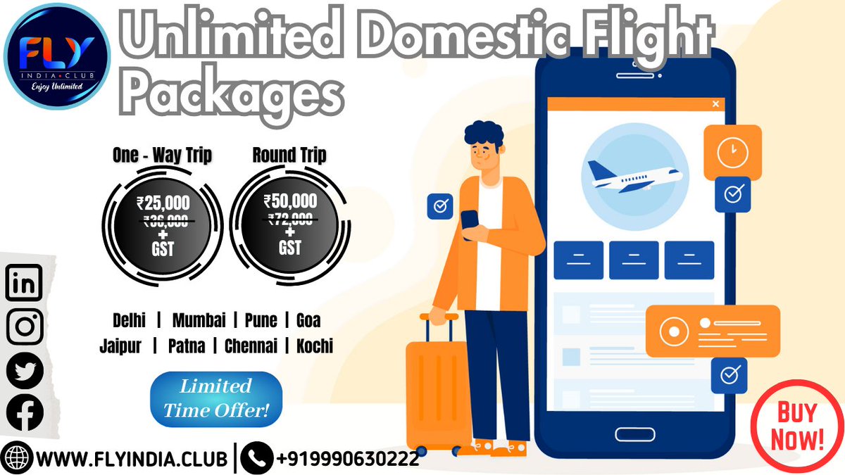 Fly Beyond Boundaries with FlyIndia.Club. Discover the magic of unlimited flight packages.
For more information visit our website: flyindia.club or contact us at +91 9990630222
#Unlimitedflights #unlimiteddomesticflights #cheapflights #FlightServices #flyindia